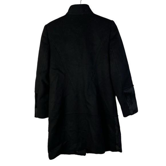 Dawn Levy Trinity Black Wool Button Front Fur Hem Pea Coat M - Picture 2 of 4